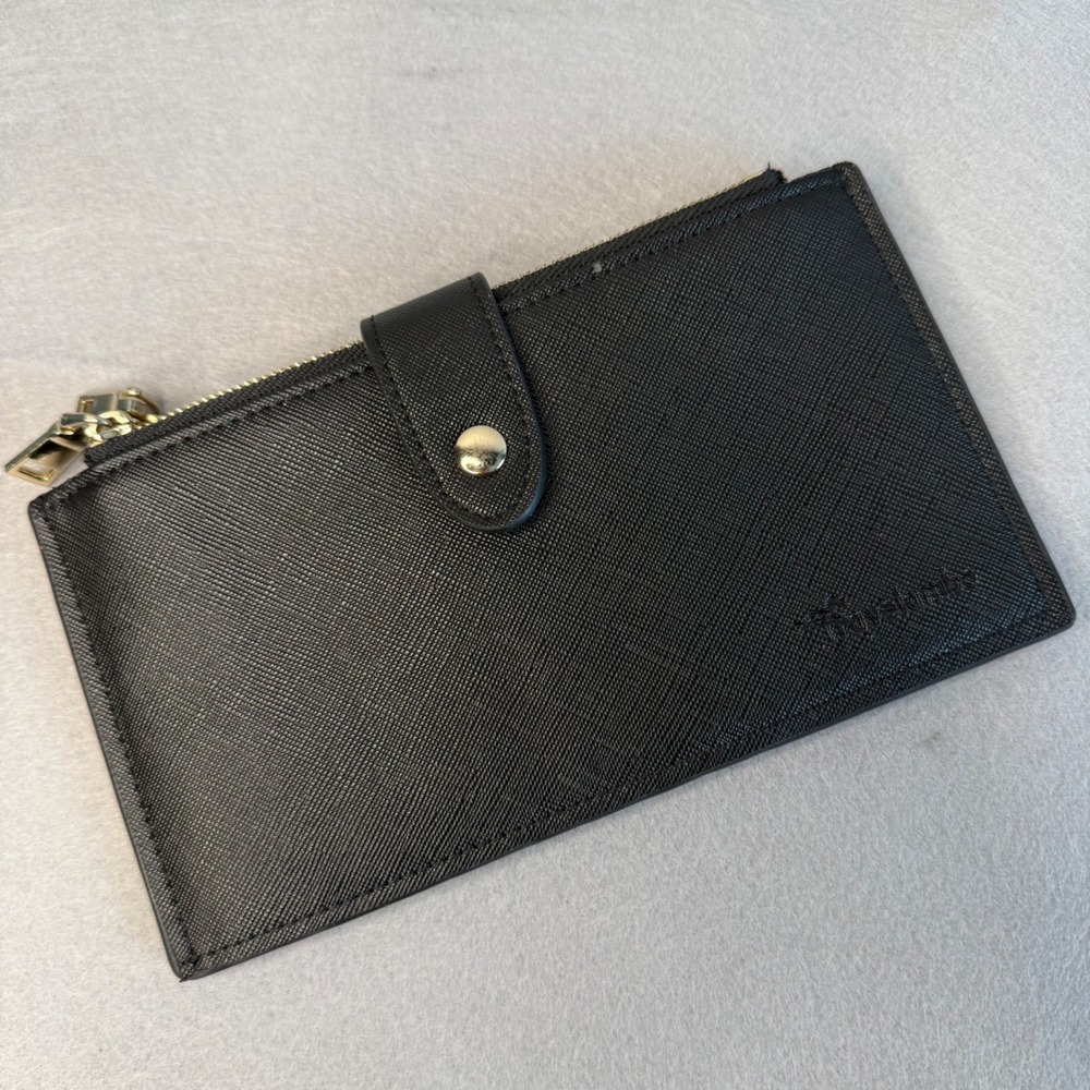 Travelambo RFID Womens Black Faux‎ Leather Bifold Wallet Snap Zip Organizer